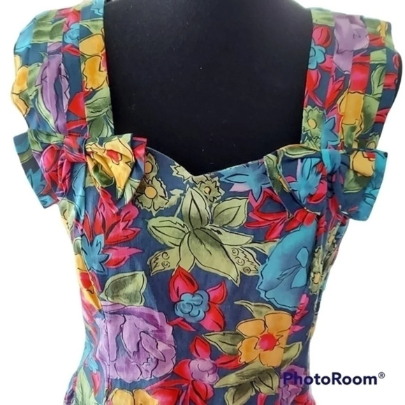 Vintage‎ 80s Floral Sundress Drop Waist - Picture 2 of 16
